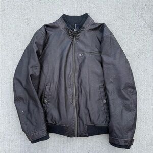 Levi’s Black Faux Leather Bomber Jacket Mens XL - Flannel Lined Moto Zip Coat